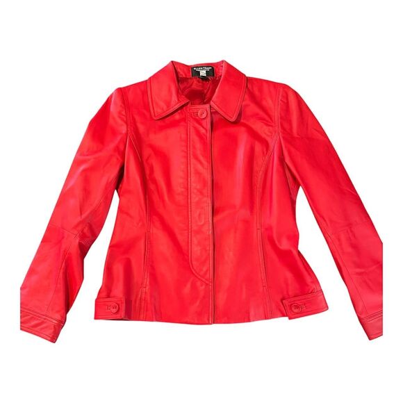 Ellen Tracy for Saks Fifth Avenue Red 100% leather jacket with an acetate lining - Picture 2 of 8